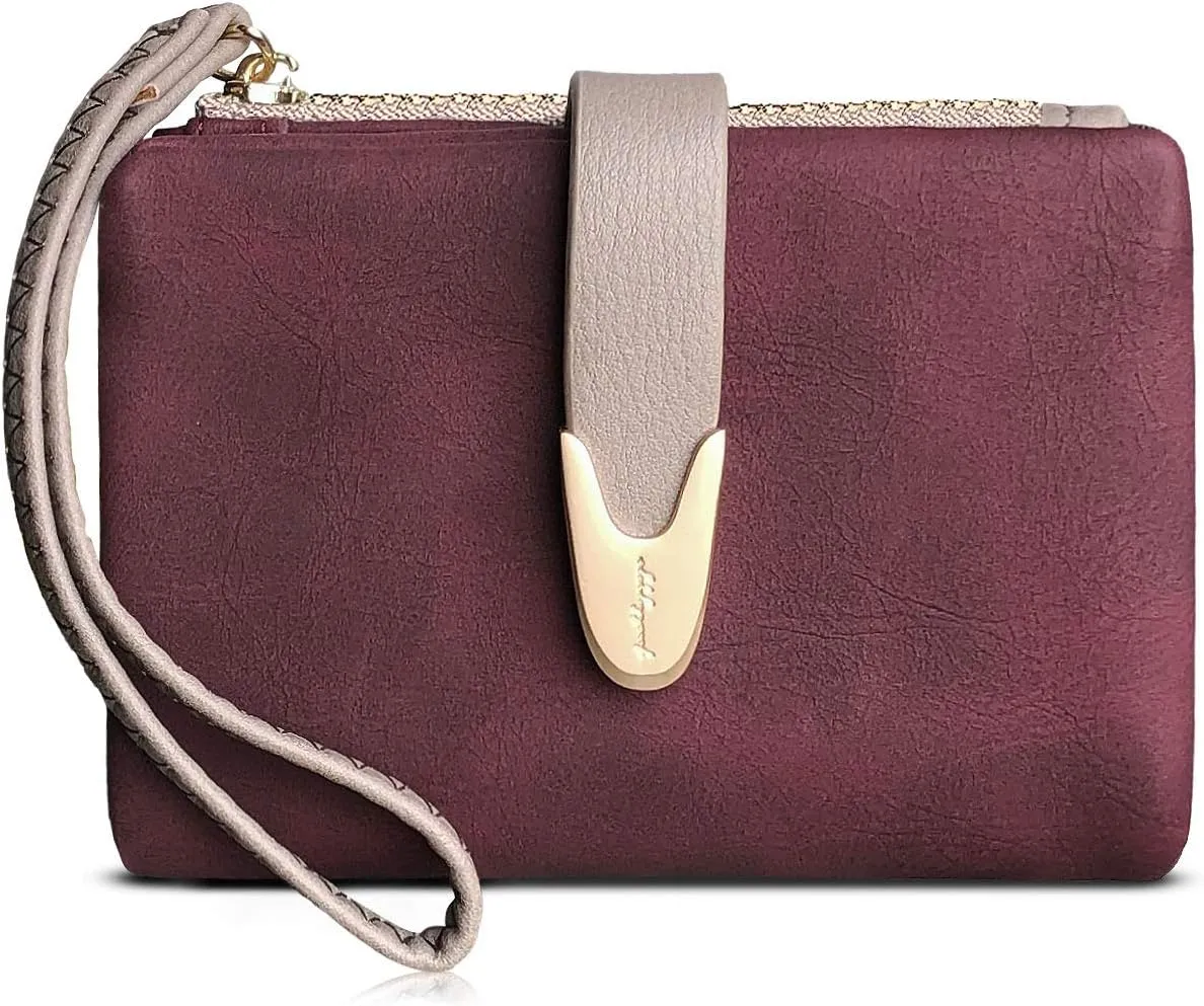 PofeeXIO Womens Wallet Rfid Small Bifold Wallet,Ladies Zipper Card Cluth Coin Purse Wristlet (Purple)