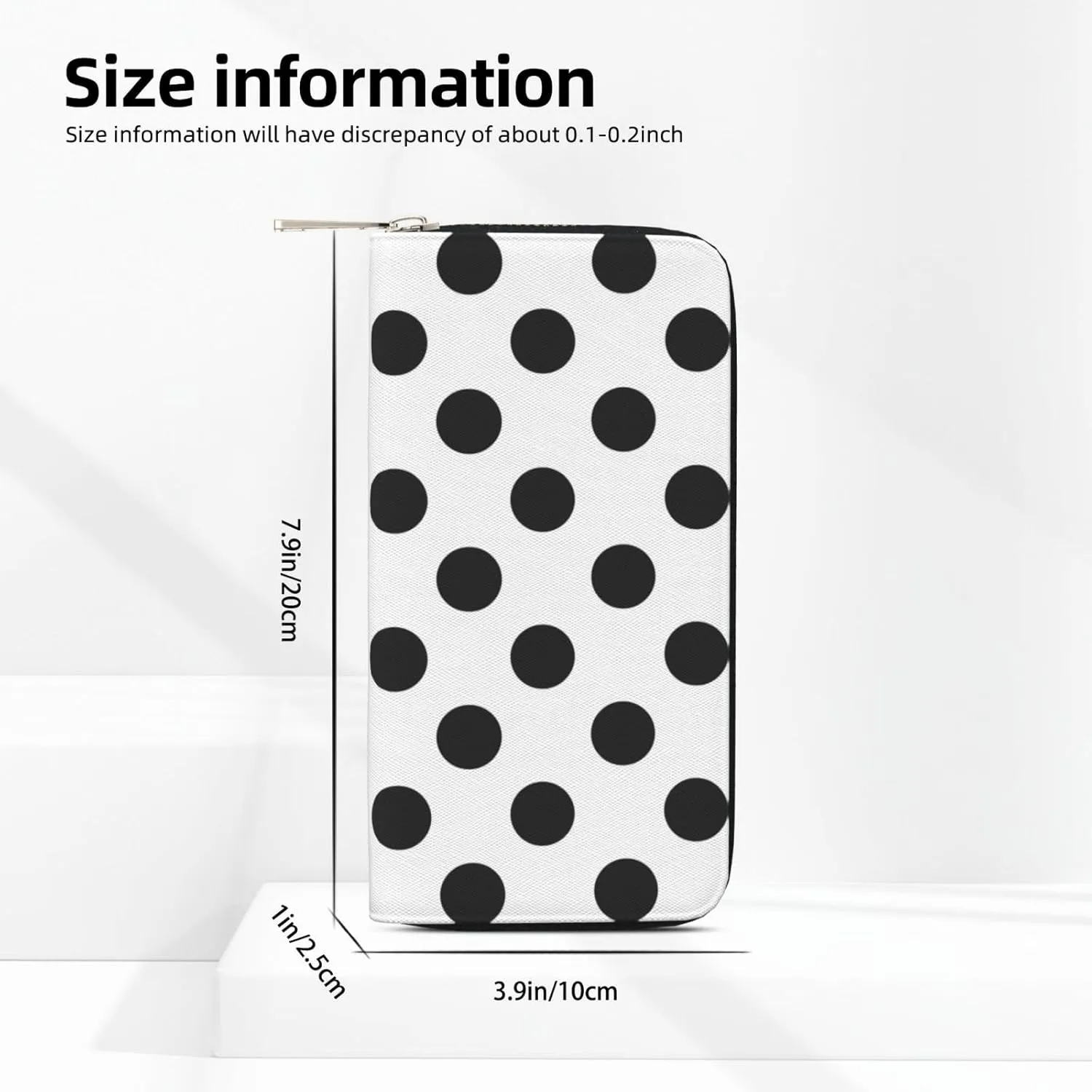 Polka Dot Black White Wallet for Men Women Elegant Long Clutch Zip Around Travel Leather Coin Purse Large Capacity Credit Card Holder Handbag