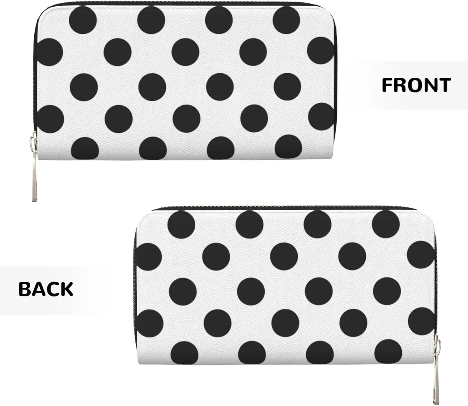 Polka Dot Black White Wallet for Men Women Elegant Long Clutch Zip Around Travel Leather Coin Purse Large Capacity Credit Card Holder Handbag