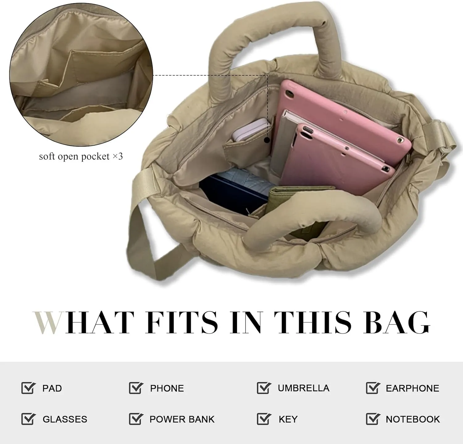Puffer Tote Bag Lightweight Down Cotton Padded Puffy Purse Quilted Puff Crossbody Bags for Women