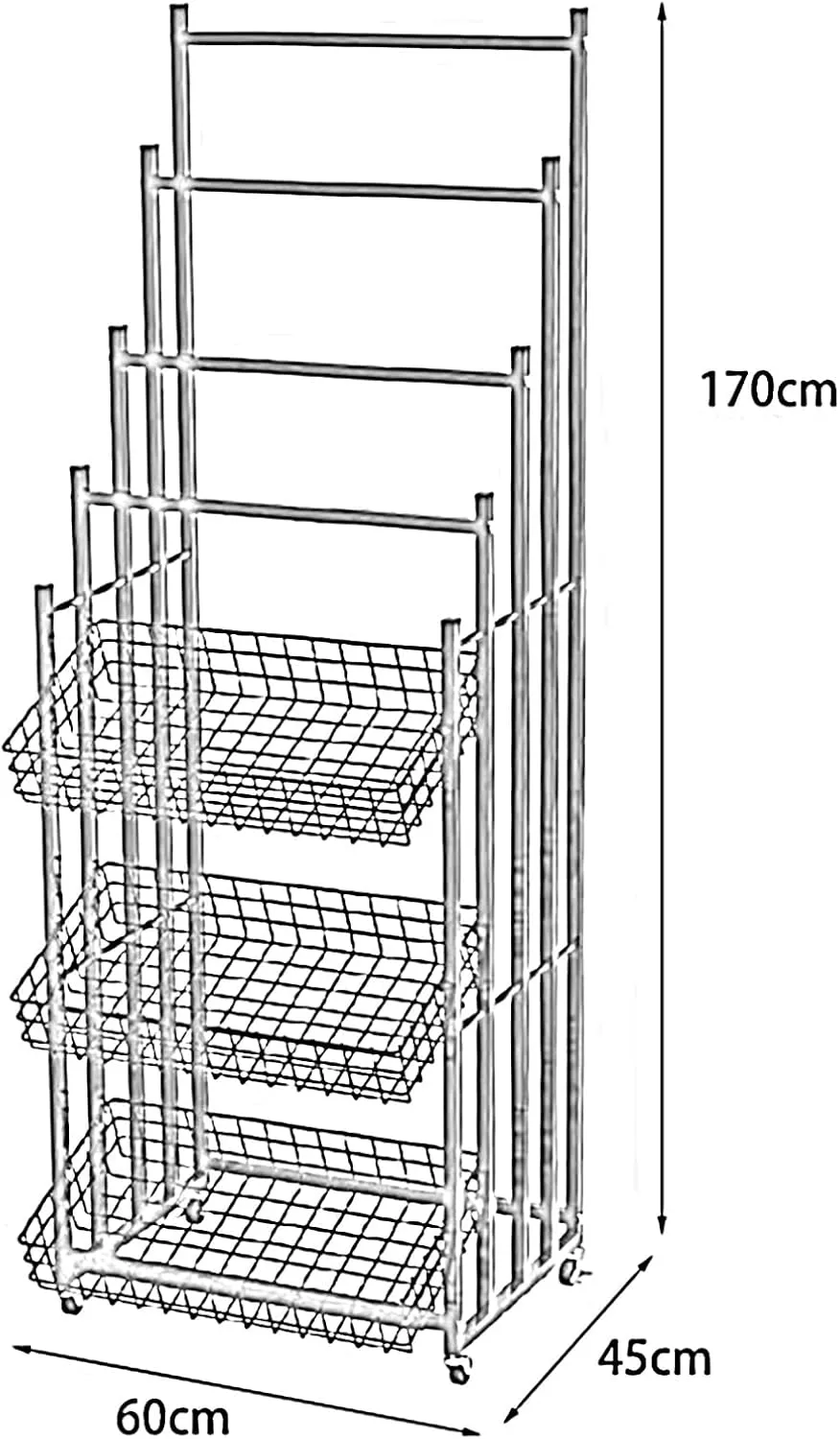 Retail Display Racks, Convenience Store Standing Shelf Units, Rain Gear Organizer, Multifunctional Bakery Bags Sock Belt Storage Hanger, Food Service(Black-60x45x170CM
