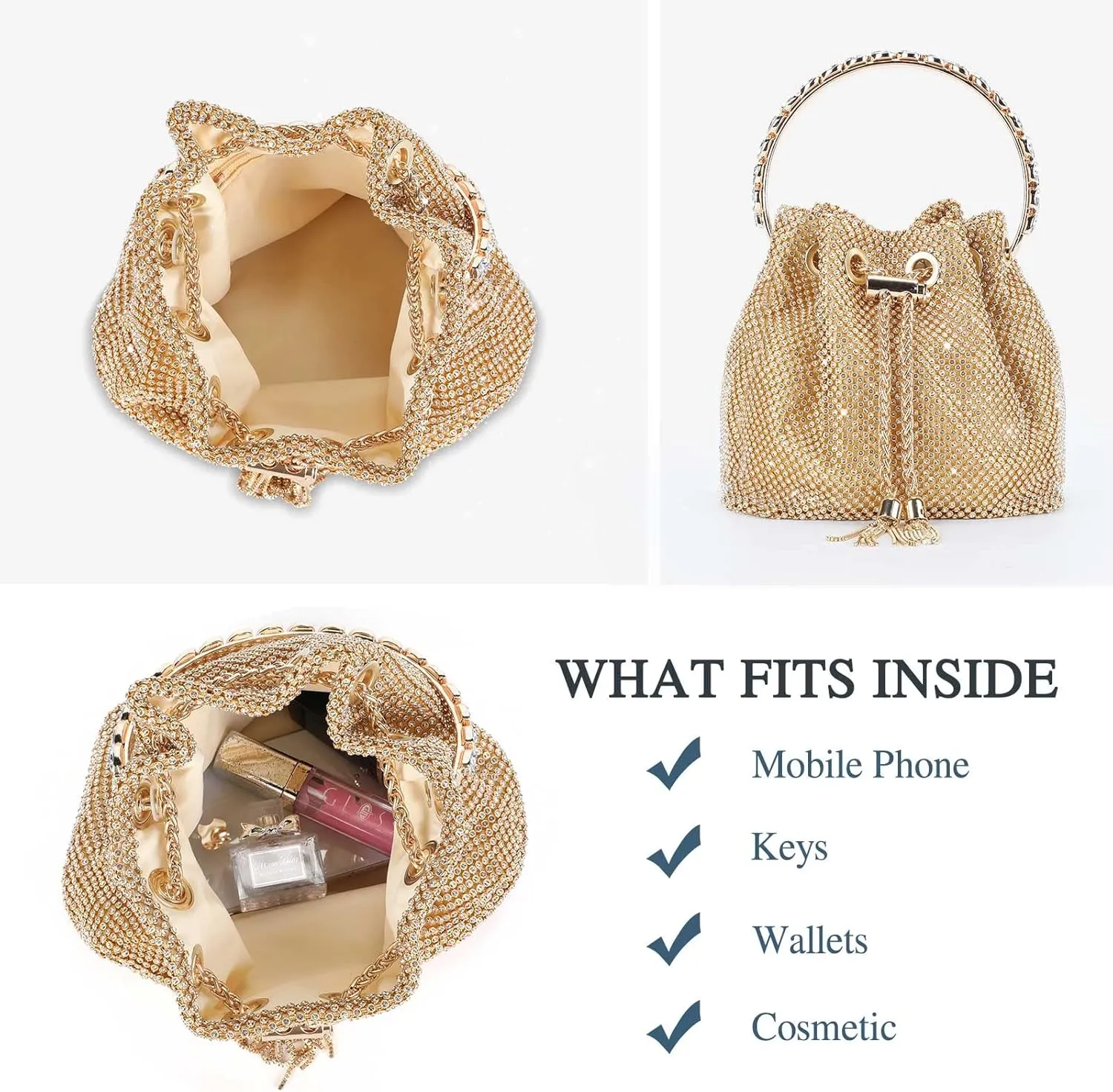 Rhinestone Clutch Purse for Women Top Handle Sparkly Diamond Evening Bag Glitter Mini Handbag for Evening Party