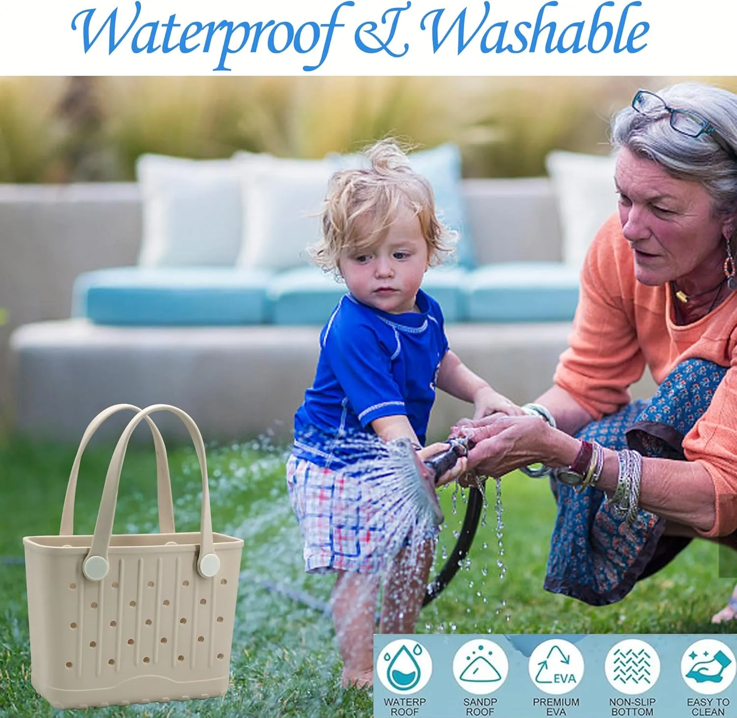 Rubber Tote Bag Small Beach Bag Waterproof Travel Bags Washable Tote Portable Open Handbag for Sports Beach Boat Outdoor