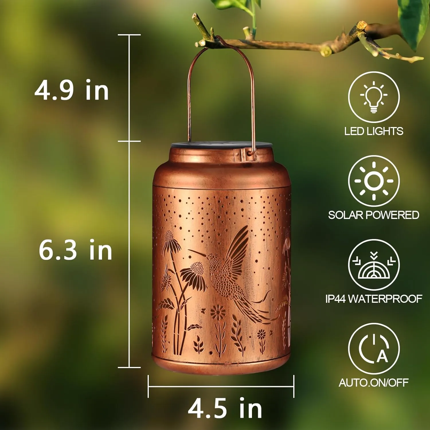 Solar Lanterns Outdoor Waterproof Hummingbird Garden Decor Christmas Gifts for Women Mom Grandma Hanging Lights Metal Decoration Outside for Yard, Patio,Backyard,Porch(Long-Tailed Hummingbird)