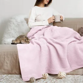 THREAD SPREAD Organic GOTS Cotton Blanket, King/Cal King - 350GSM, Oversized Antistatic, Fuzzy Soft, Couch, Bed, Camping & Travel, Luxurious Herringbone All-Season Throw, Blush   Free Chic Tote Bag