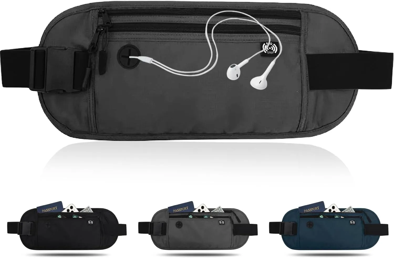 Travel Money Belt - Slim Passport Holder RFID Blocking, Travel Wallet Hidden Pouch Under Clothes, Travel Fanny Pack to Protect Cash, Credit Cards and Documents (Dark Gray)