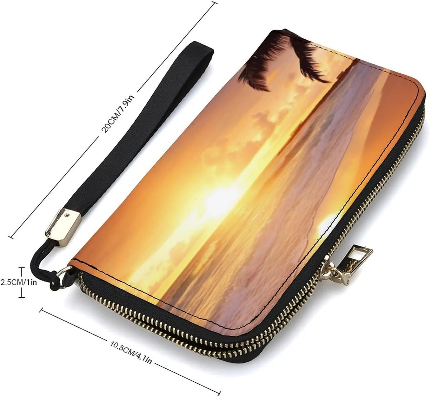 Tropical Beach Sunset Wristlet Long Wallet Womens Purse Wallet Zip Clutch Large Capacity Leather Purse Credit Card Holder Coin Purse