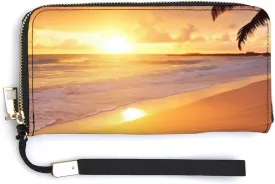 Tropical Beach Sunset Wristlet Long Wallet Womens Purse Wallet Zip Clutch Large Capacity Leather Purse Credit Card Holder Coin Purse