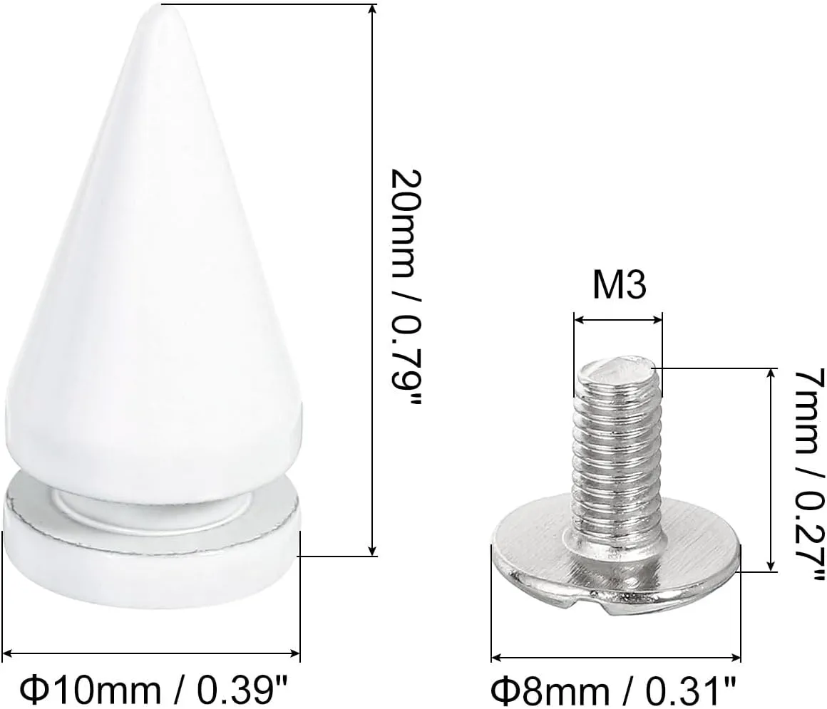 uxcell 16Pcs Cone Spike Stud Rivet, 10x20mm Screw Back Tree Studs and Spikes for Leather Craft, Clothing, Shoes, Belts, Bags (White)