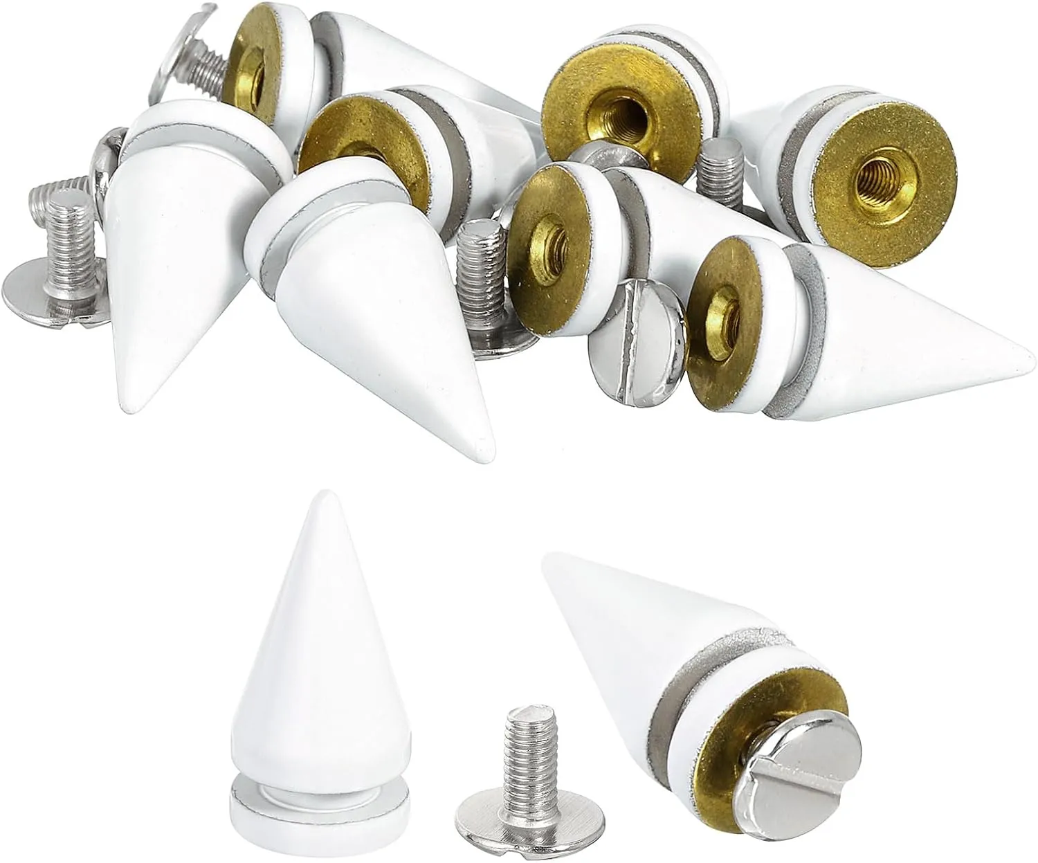 uxcell 16Pcs Cone Spike Stud Rivet, 10x20mm Screw Back Tree Studs and Spikes for Leather Craft, Clothing, Shoes, Belts, Bags (White)
