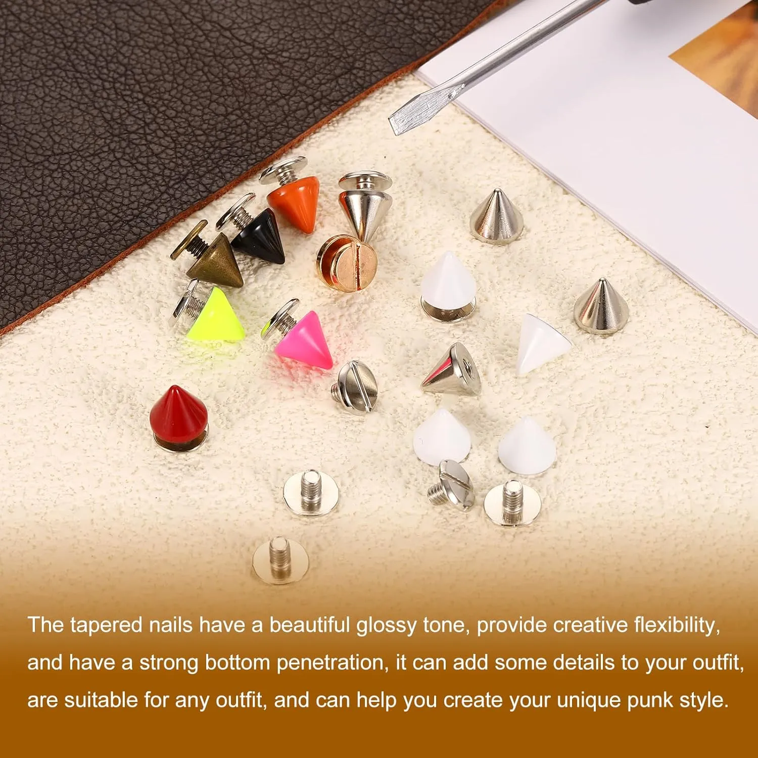 uxcell 20Set Spikes and Studs Kit, 7.5 x 8mm Cone Spikes Punk Rock Rapid Rivets Screw for DIY Leather Craft Belt Bags Shoes Accessories, Red