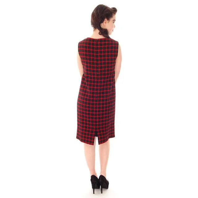 Vintage Galanos Sheath Dress/ Unique Coat /Green Wool Plaid Early 1960s  Small