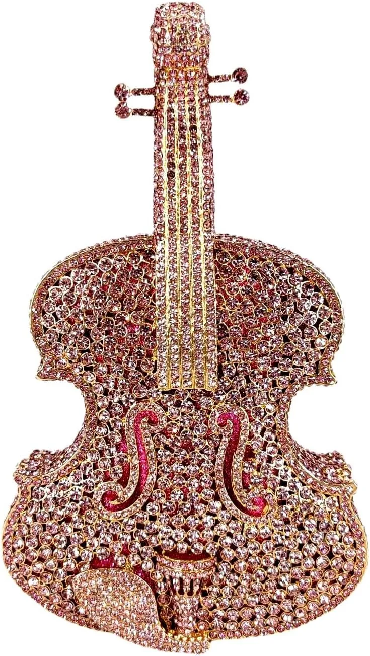 Violin Crystal Clutch Bag Women Novelty Evening Handbags Bridal Party Dinner Rhinestone Clutch Purse Wedding Bag,Mini