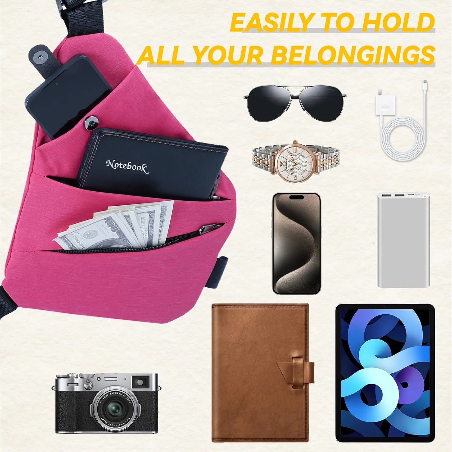 Vipost Anti Theft Crossbody Bags for Women/Men, Multi-Pocket Sling Bag Travel Crossbody Bag for Women with Adjustable Strap