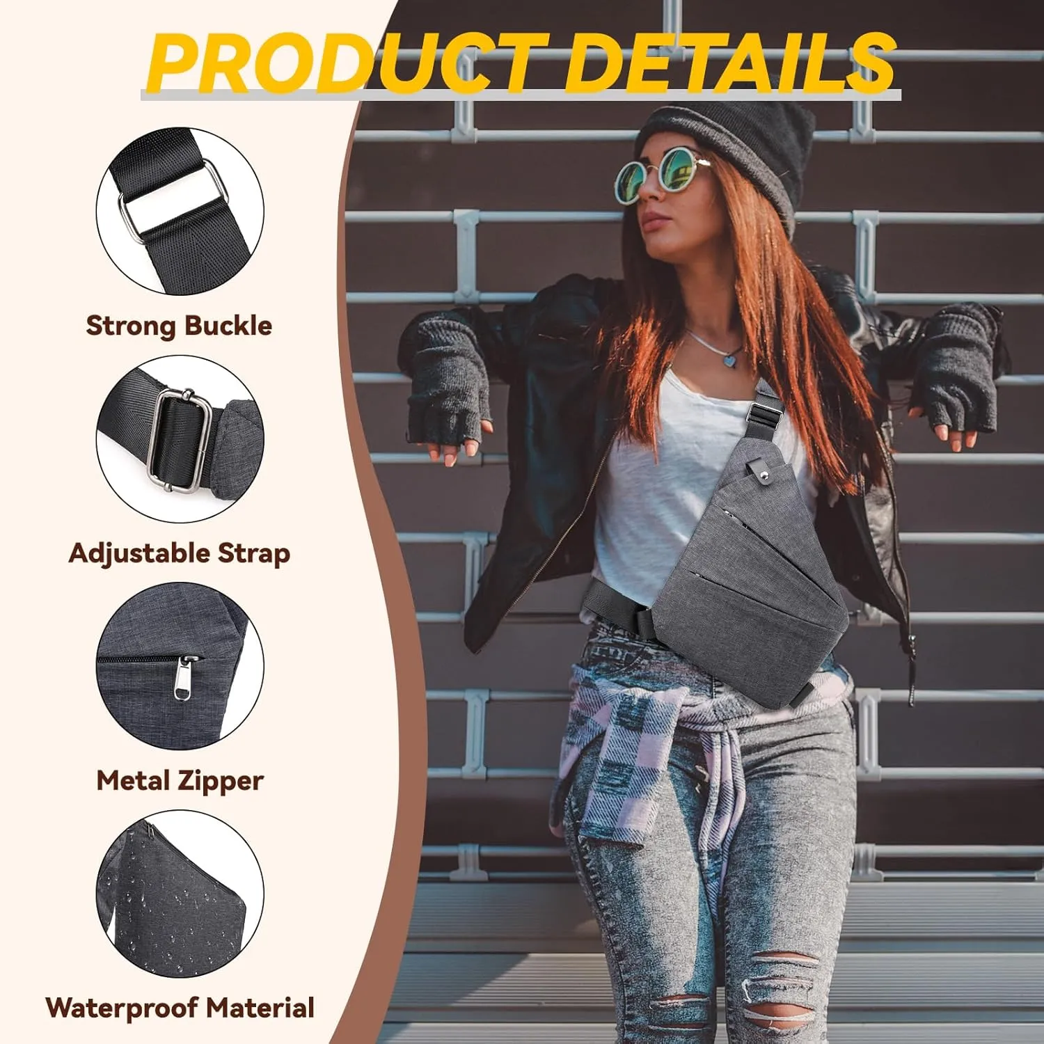 Vipost Anti Theft Crossbody Bags for Women/Men, Multi-Pocket Sling Bag Travel Crossbody Bag for Women with Adjustable Strap