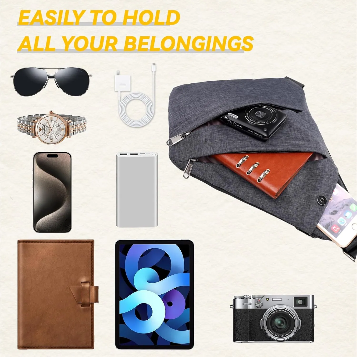 Vipost Anti Theft Crossbody Bags for Women/Men, Multi-Pocket Sling Bag Travel Crossbody Bag for Women with Adjustable Strap