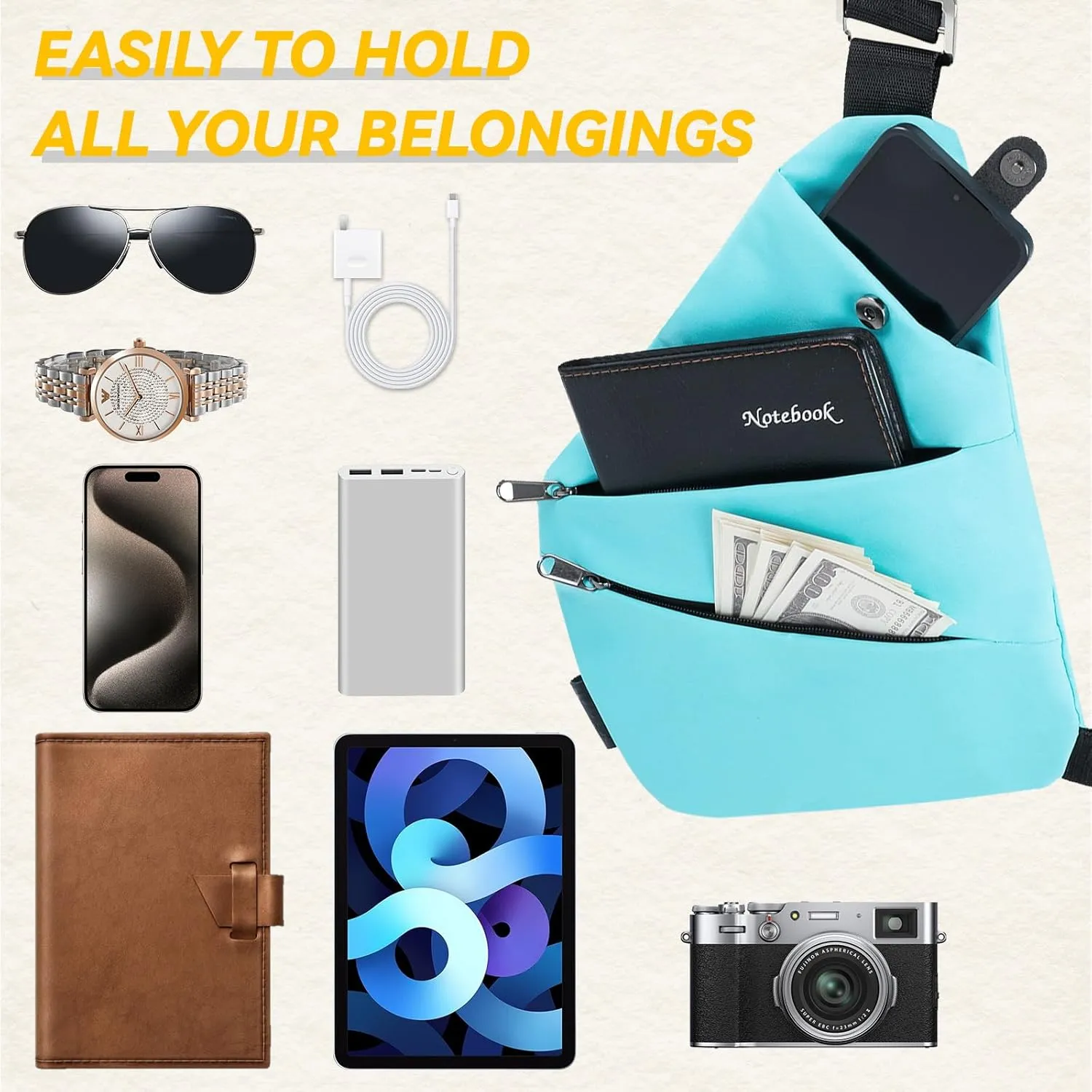 Vipost Anti Theft Crossbody Bags for Women/Men, Multi-Pocket Sling Bag Travel Crossbody Bag for Women with Adjustable Strap