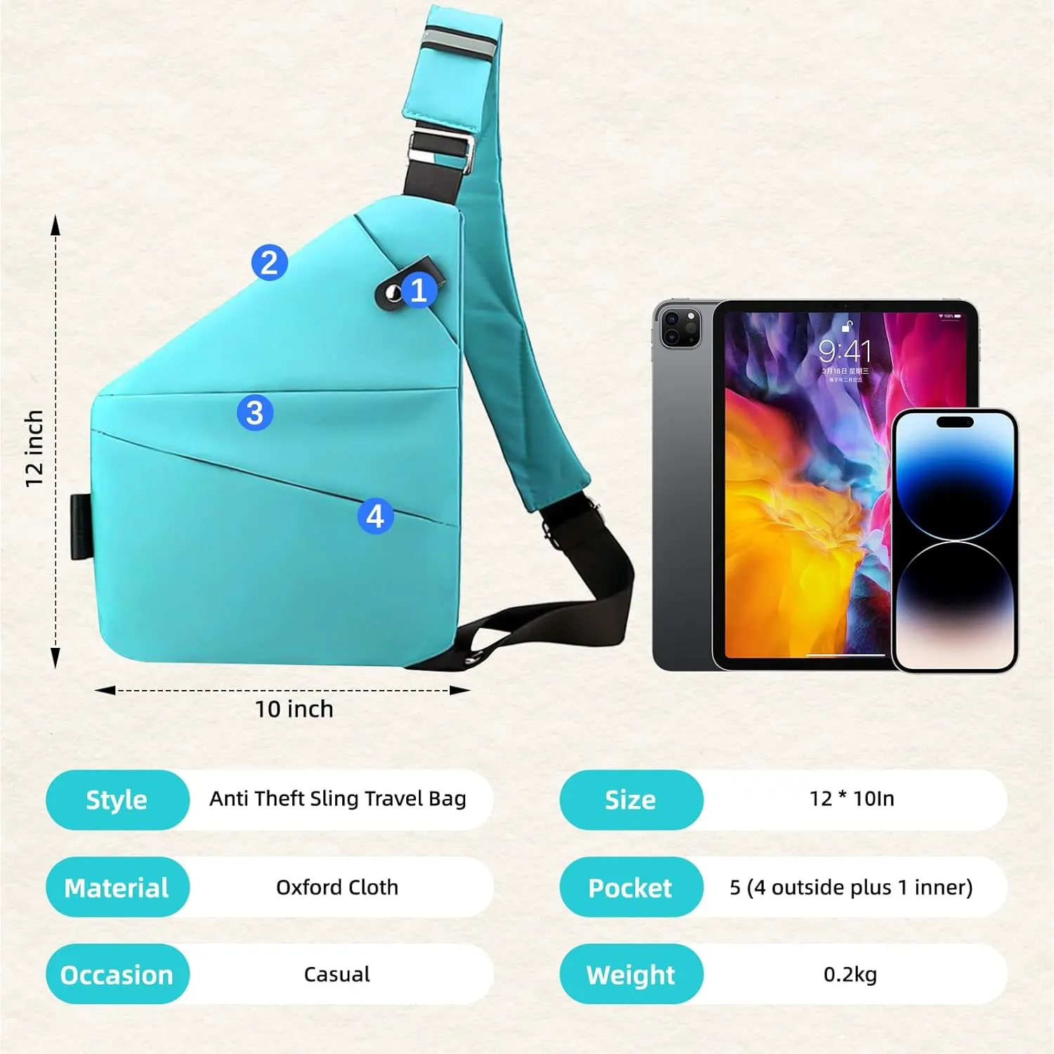 Vipost Anti Theft Crossbody Bags for Women/Men, Multi-Pocket Sling Bag Travel Crossbody Bag for Women with Adjustable Strap