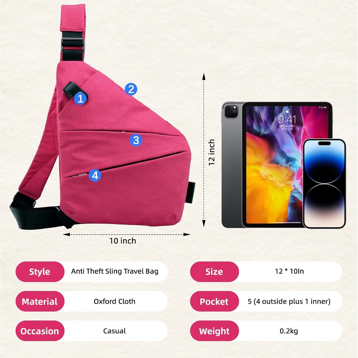 Vipost Anti Theft Crossbody Bags for Women/Men, Multi-Pocket Sling Bag Travel Crossbody Bag for Women with Adjustable Strap