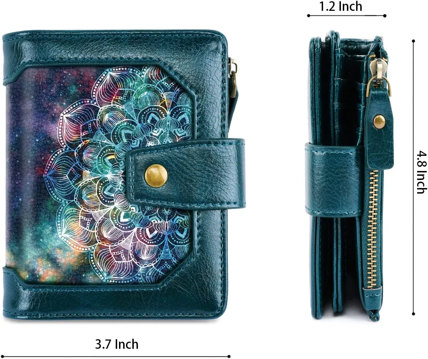 Women Leather Wallet RFID Blocking Small Bifold Zipper Pocket Wallet Card Case Purse with ID Window,Mandala Nebula