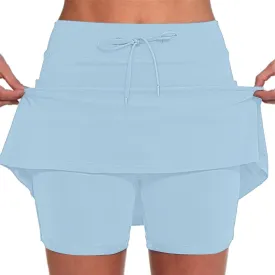 Women's Pocket Pants Solid Mid Waist Culottes Short Skirts Skinny Pants Tennis Skirts