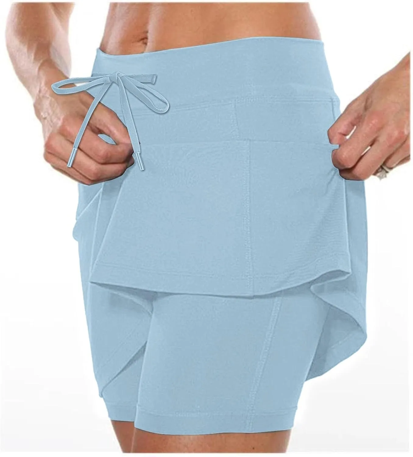Women's Pocket Pants Solid Mid Waist Culottes Short Skirts Skinny Pants Tennis Skirts