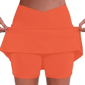 Women's Pocket Pants Solid Mid Waist Culottes Short Skirts Skinny Pants Tennis Skirts