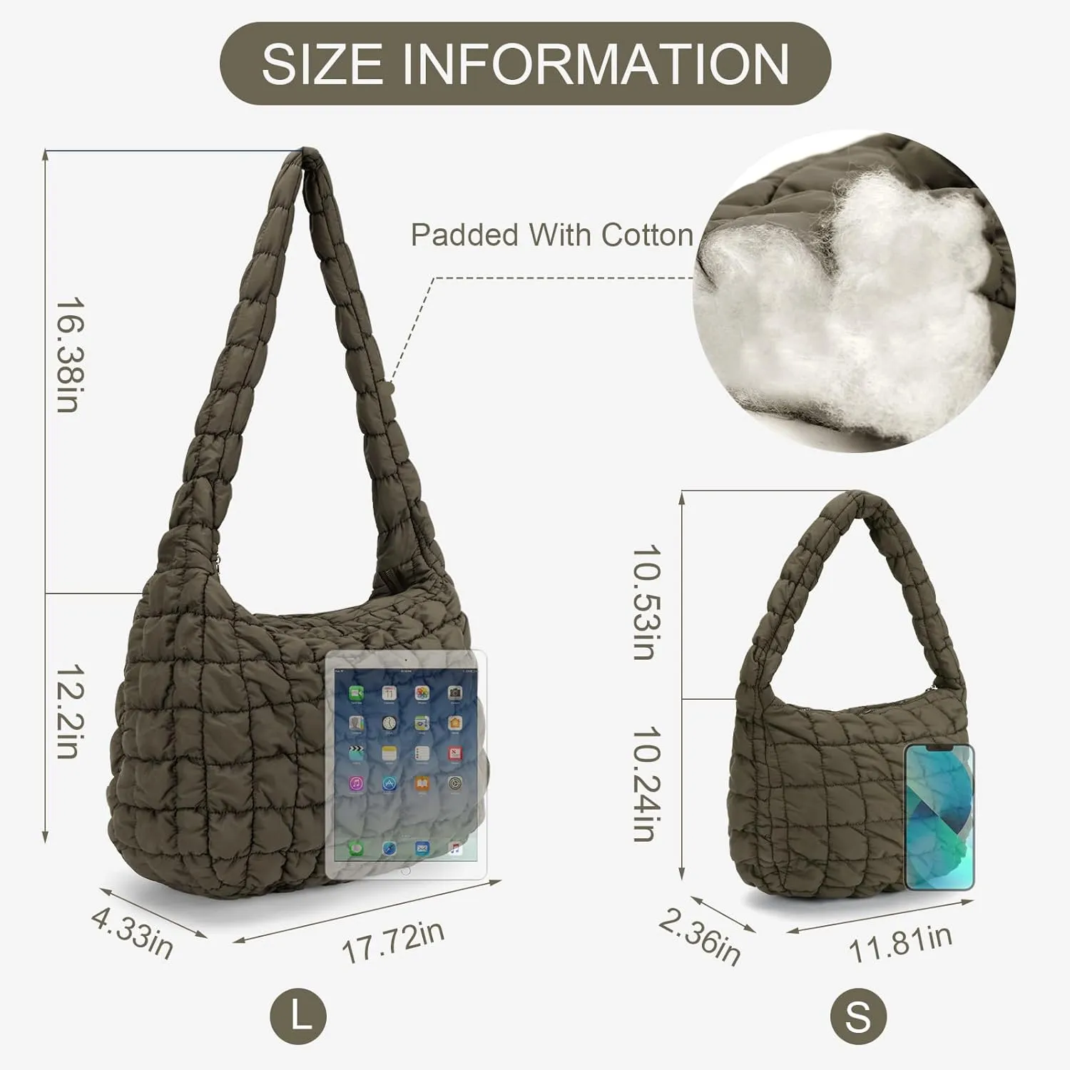 YFGBCX Quilted Tote Bag for Women - Lightweight Puffy Shoulder Bag with Quilted Padding