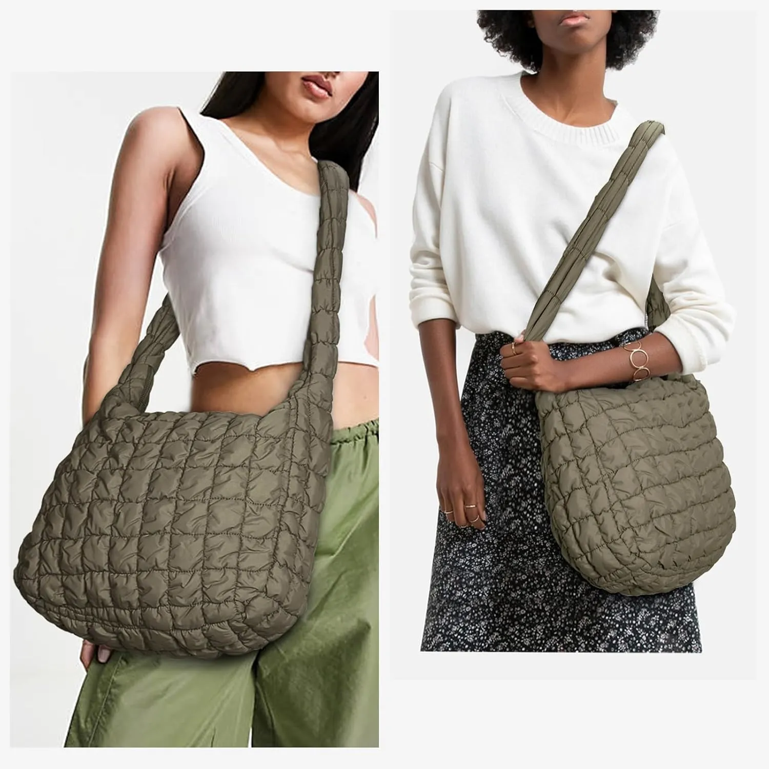 YFGBCX Quilted Tote Bag for Women - Lightweight Puffy Shoulder Bag with Quilted Padding