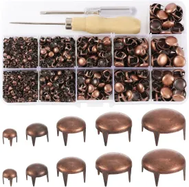 YORANYO 1220 Pcs Assorted Sizes Studs for Clothing Leather Rivets Round Dome Studs and Spikes Prong Studs Kit for Leather Craft Clothing Belts Bags Shoes Bracelets Dog Collar Accessories (Copper)